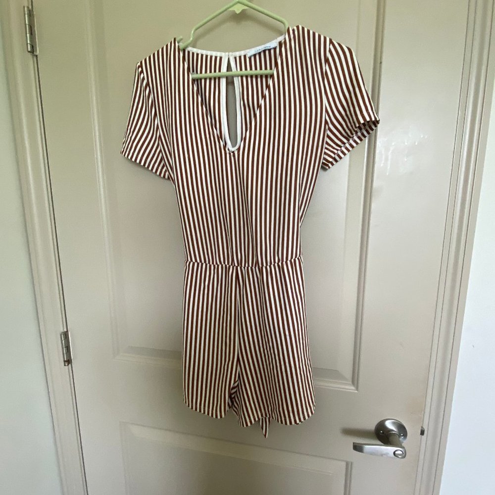Brown and White Striped Zara Romper